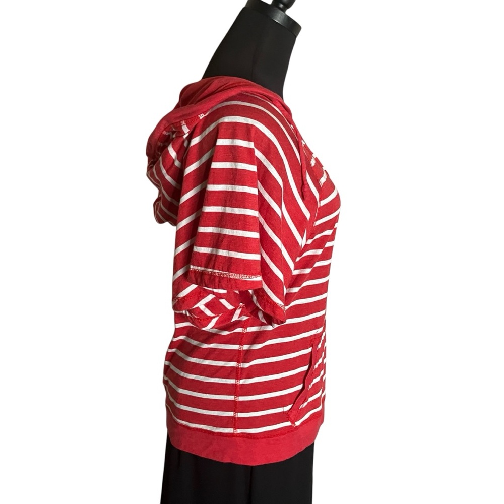 Derek Heart Hoodie Res Stripe Kangaroo Pocket Short Sleeve Size Large - Picture 4 of 8